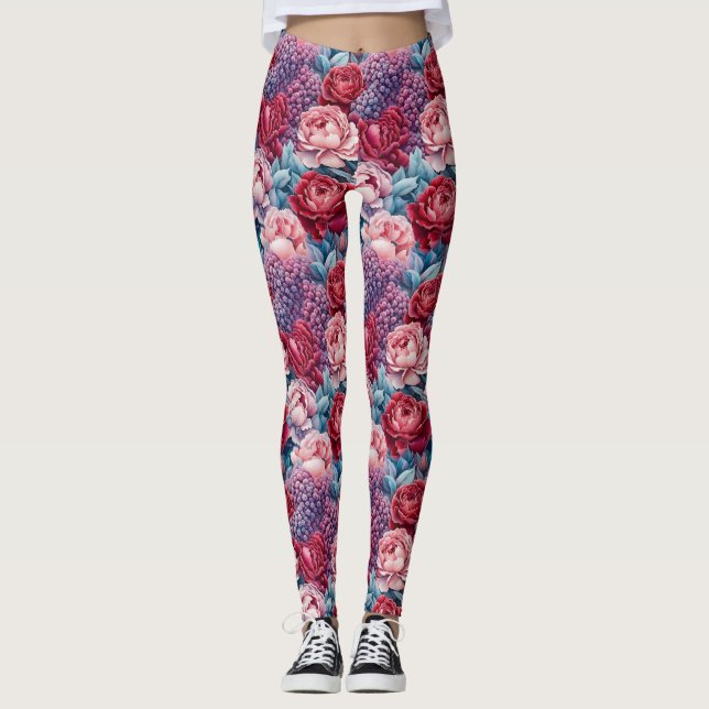 Pink and Purple Flowers Leggings (Front)
