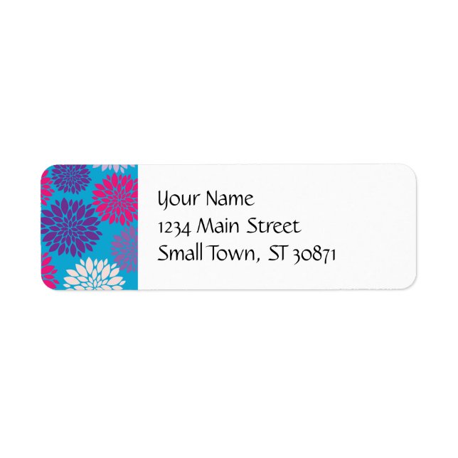 Pink and Purple Flowers on Teal Blue Label (Front)