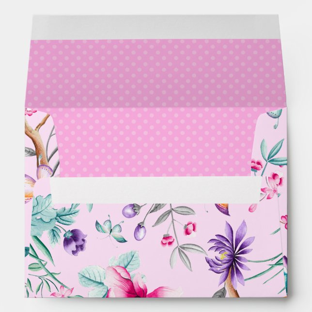 Pink and Purple Flowers | Pink Dotted Liner Envelope (Back (Bottom))