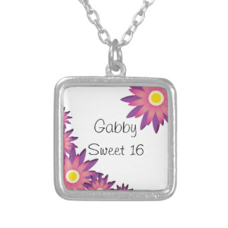 Pink and Purple Flowers Sweet 16 Birthday Silver Plated Necklace