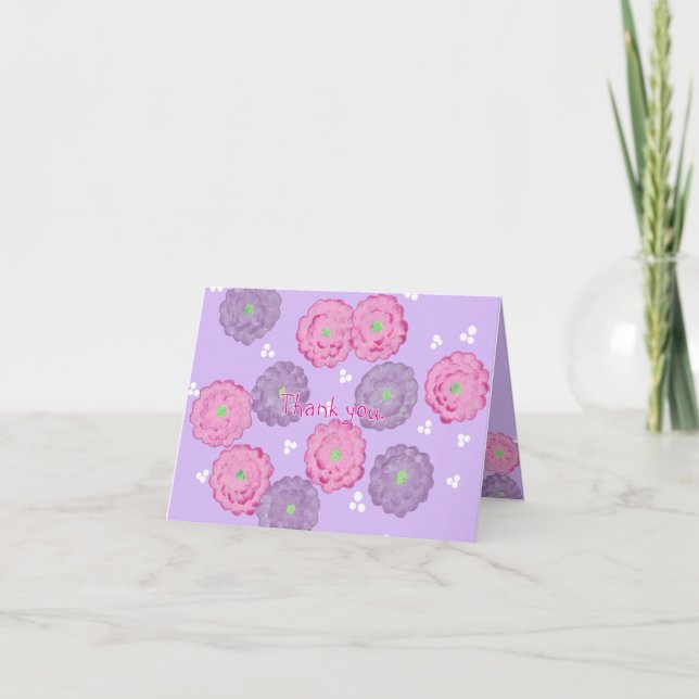 Pink and Purple Flowers Thank you Cards Birthday (Front)