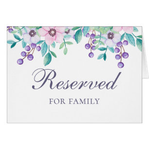 Pink and purple flowers. Wedding reserved sign Cards