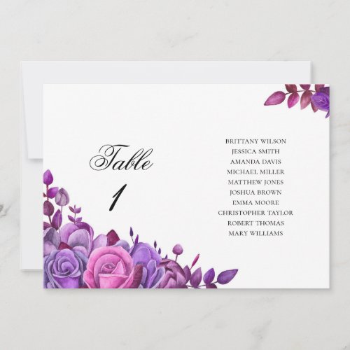 Pink and purple flowers Wedding seating chart Invitation