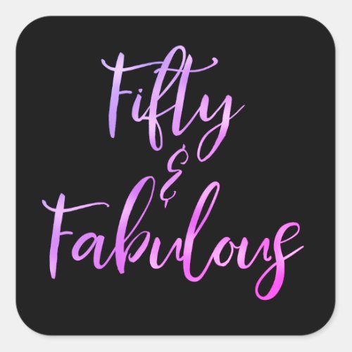 Pink and Purple Foil Fifty and Fabulous Square Sticker