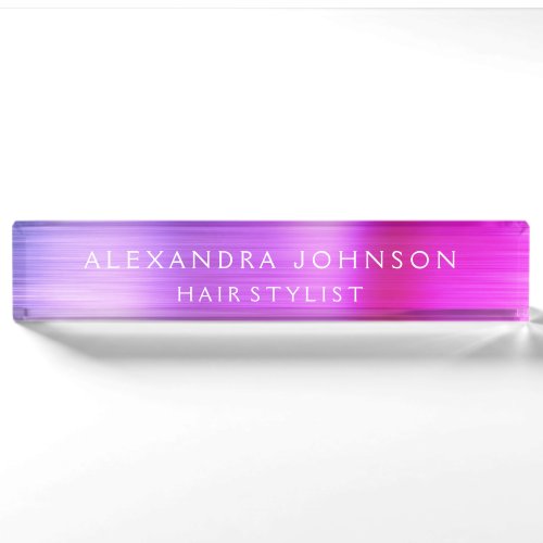 Pink and Purple Foil Modern Desk Name Plate