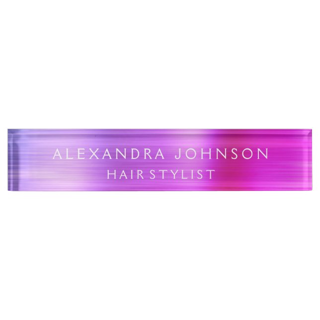 Pink and Purple Foil Modern Desk Name Plate (Front)