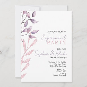 Pink and Purple Foliage White Engagement Party Invitation