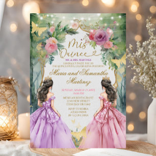 Pink and Purple Forest Twin Princess Quinceañera Invitation