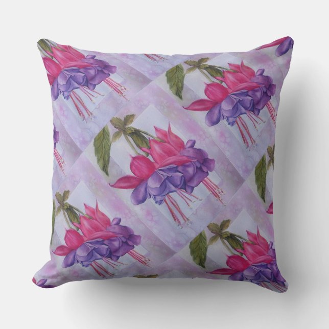 PINK AND PURPLE FUCHSIA THROW PILLOW (Front)