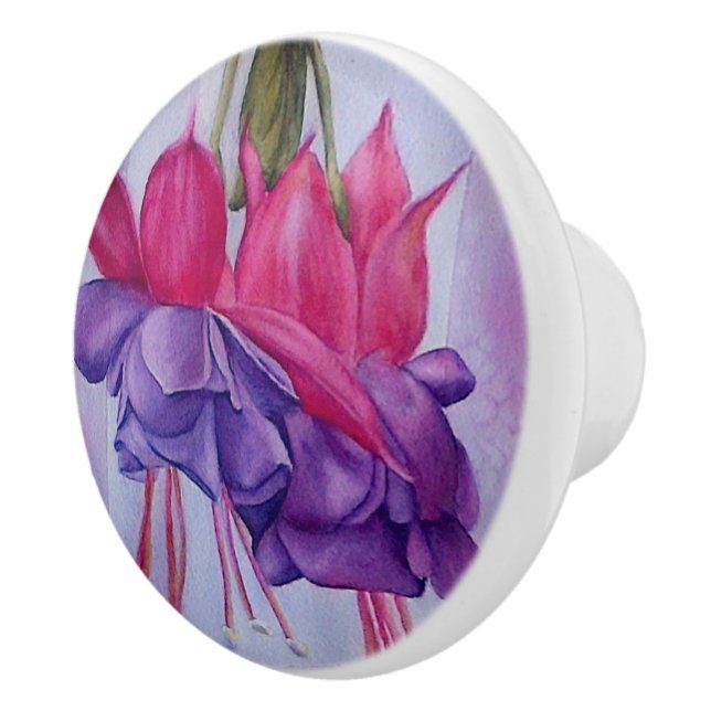 PINK AND PURPLE FUSCHIA FLOWER CERAMIC KNOB (Right)
