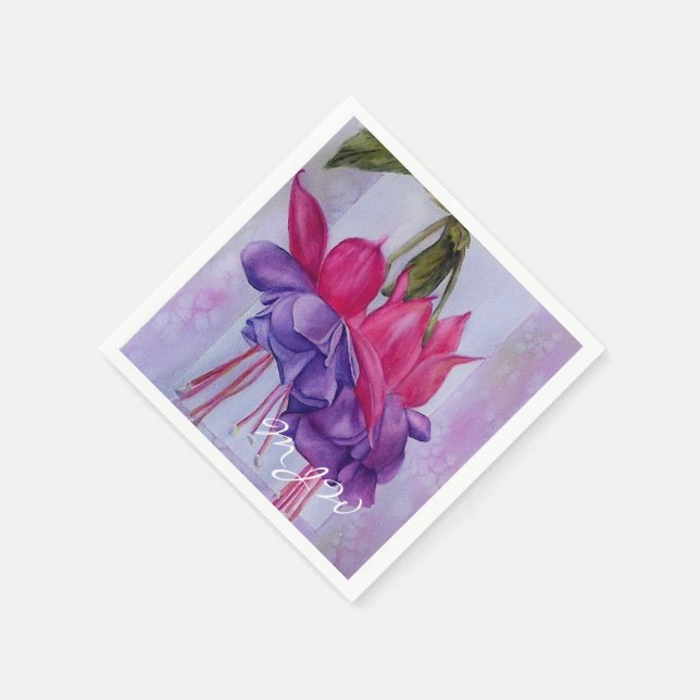 PINK AND PURPLE FUSCHIA FLOWER NAPKINS (Corner)