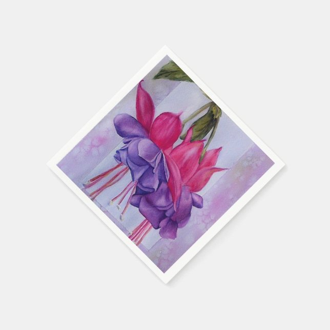 PINK AND PURPLE FUSCHIA FLOWER PAPER NAPKINS (Corner)