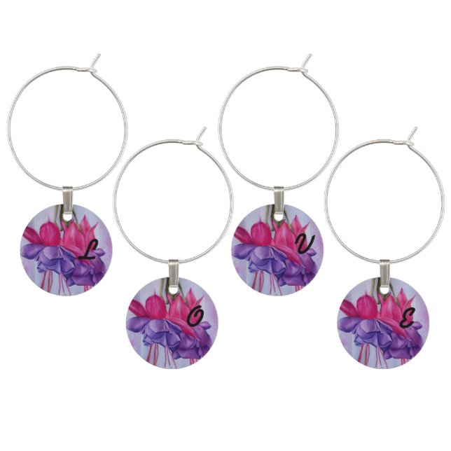 PINK AND PURPLE FUSCHIA WEDDING GIFT WINE GLASS CHARM (Staggered)