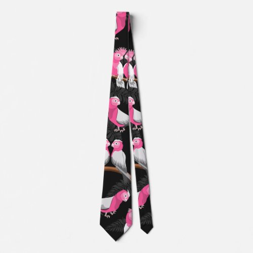 Pink and purple galah parrot pattern neck tie