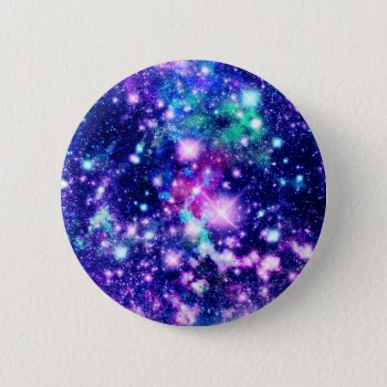 Pink And Purple Galaxy Stars Button by OrganicSaturation at Zazzle
