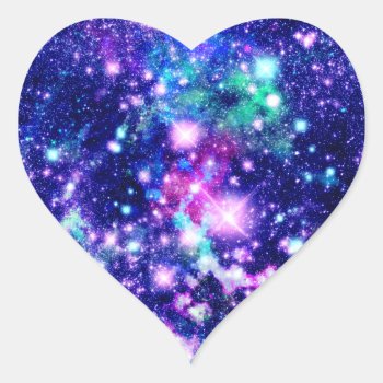 Pink And Purple Galaxy Stars Heart Sticker by OrganicSaturation at Zazzle