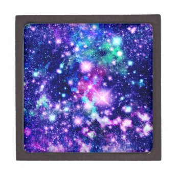Pink And Purple Galaxy Stars Keepsake Box by OrganicSaturation at Zazzle