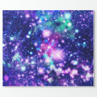 Hot Pink Glitter Galaxy Stars Wrapping Paper