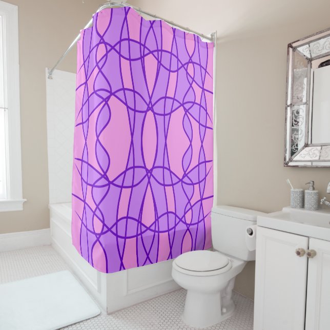 Pink and purple geometric pattern  shower curtain (In Situ)