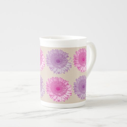 Pink and purple gerber floral pattern bone china mug