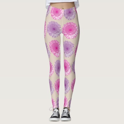 Pink and purple gerber floral pattern leggings