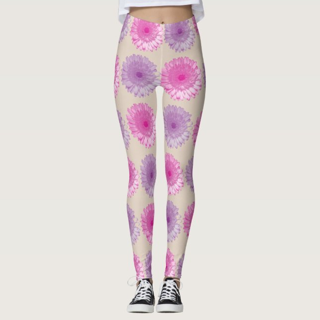 Pink and purple gerber floral pattern leggings (Front)