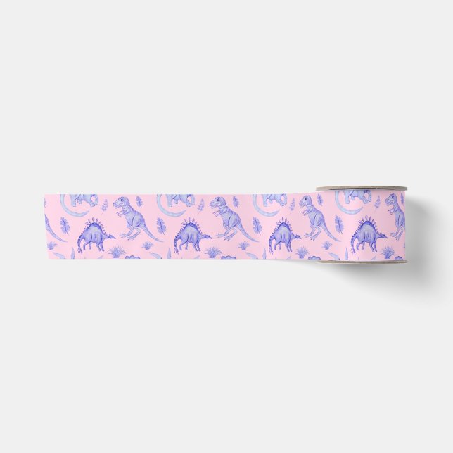Pink and Purple Girls Dinosaur Gift Satin Ribbon (Front)