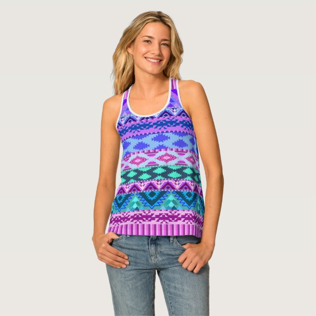 Pink and Purple Girly Aztec Tank Top (Front Full)