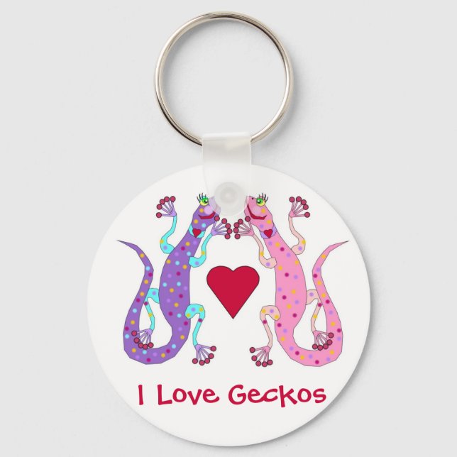 Pink and Purple Girly Geckos Keychain (Front)