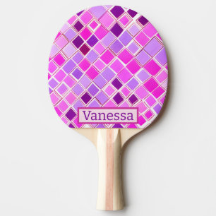 Pink and purple girly plaid pattern ping pong paddle
