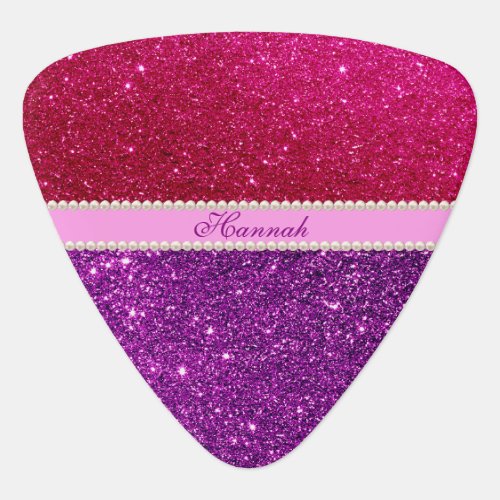 Pink and Purple Glitter and White Pearls Monogram  Guitar Pick