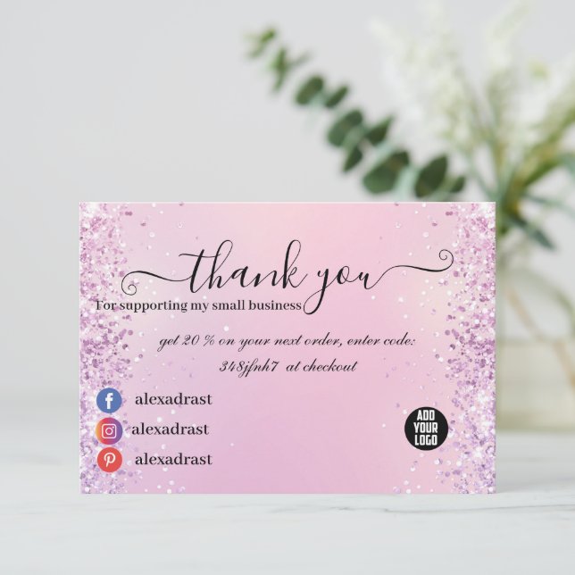 Pink and Purple Glitter Ombre Business Thank You  (Standing Front)