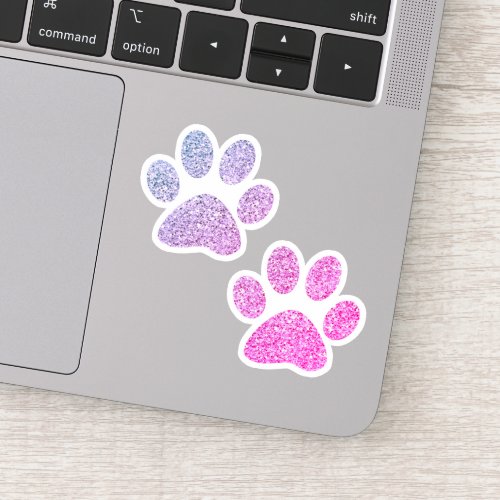 Pink and Purple Glitter Paw Prints Sticker