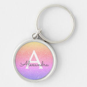 Pink and Purple Glitter & Sparkle Monogram Favor Keychain
