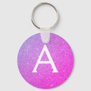 Pink and Purple Glitter & Sparkle Monogram Favor Keychain