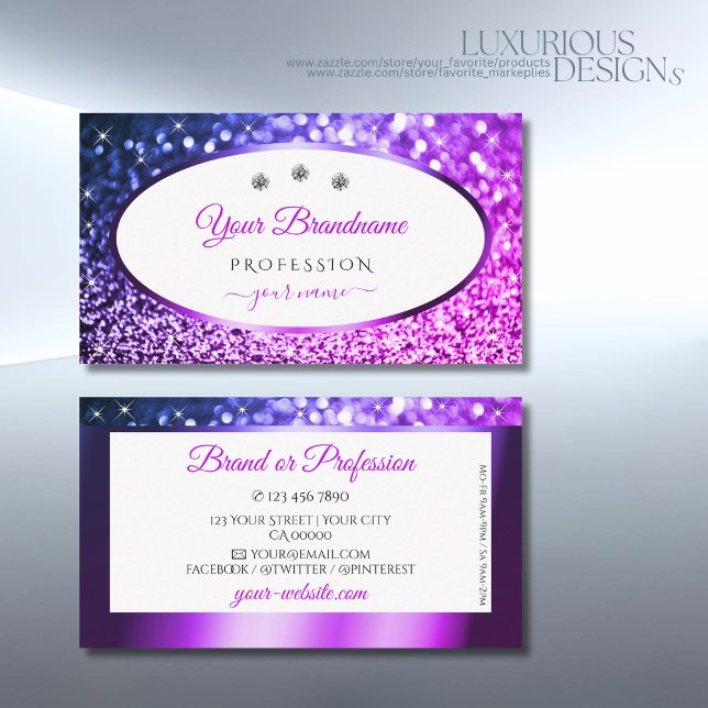Pink and Purple Glitter White Jewelry Professional Business Card (Creator Uploaded)