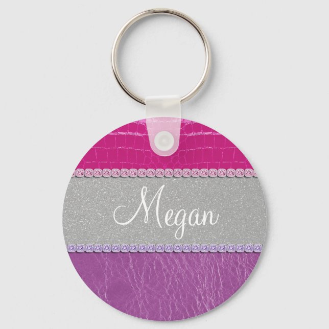 Pink and Purple Glittery Print Keychain (Front)