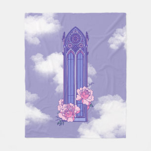 Pink and Purple Gothic Pastel Window with Peonies Fleece Blanket