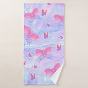 Pink and Purple Gradient Butterfly Bath Towel