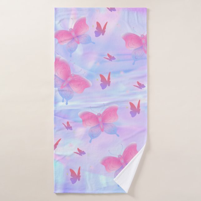 Pink and Purple Gradient Butterfly Bath Towel (Bath Towel)