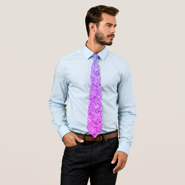 Pink And Purple Gradient Glitter Pattern Neck Tie (In Situ)