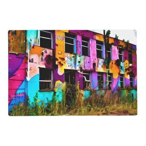Pink and Purple Graffiti Art  Abandoned Building  Placemat