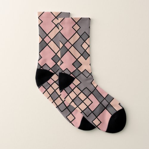 pink and purple grids pattern socks