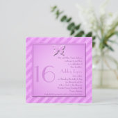 Pink and Purple Grunge Stripe Sweet Sixteen Invite (Standing Front)