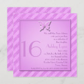 Pink and Purple Grunge Stripe Sweet Sixteen Invite (Front/Back)