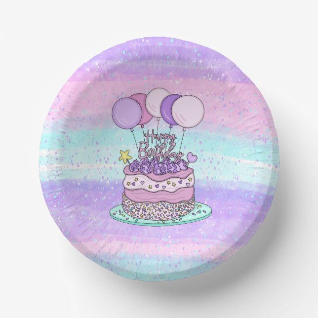 Pink and Purple Happy  Birthday Party    Paper Bowls (Front)