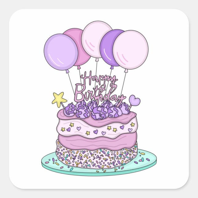 Pink and Purple Happy Birthday   Square Sticker (Front)