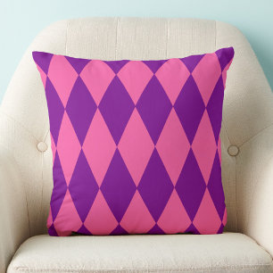 Pink and Purple Harlequin Checkered Design Throw Pillow