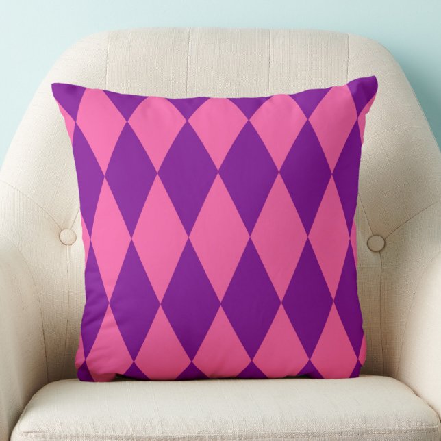 Pink and Purple Harlequin Checkered Design  Throw Pillow (Creator Uploaded)