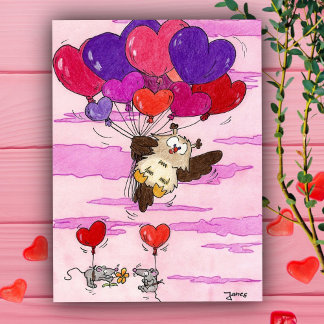Pink and Purple HEART BALLOONS postcard